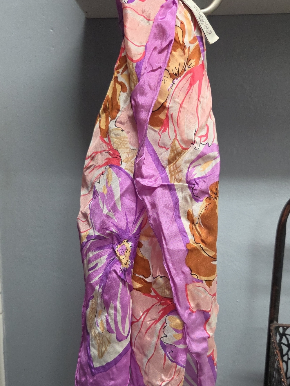 Vintage Worthington 100% Silk Scarf Purple Pink Floral Watercolor Square Made in